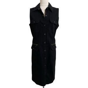 RALPH LAUREN Black Denim Sleeveless Snap Front Sheath Midi Dress Size 14